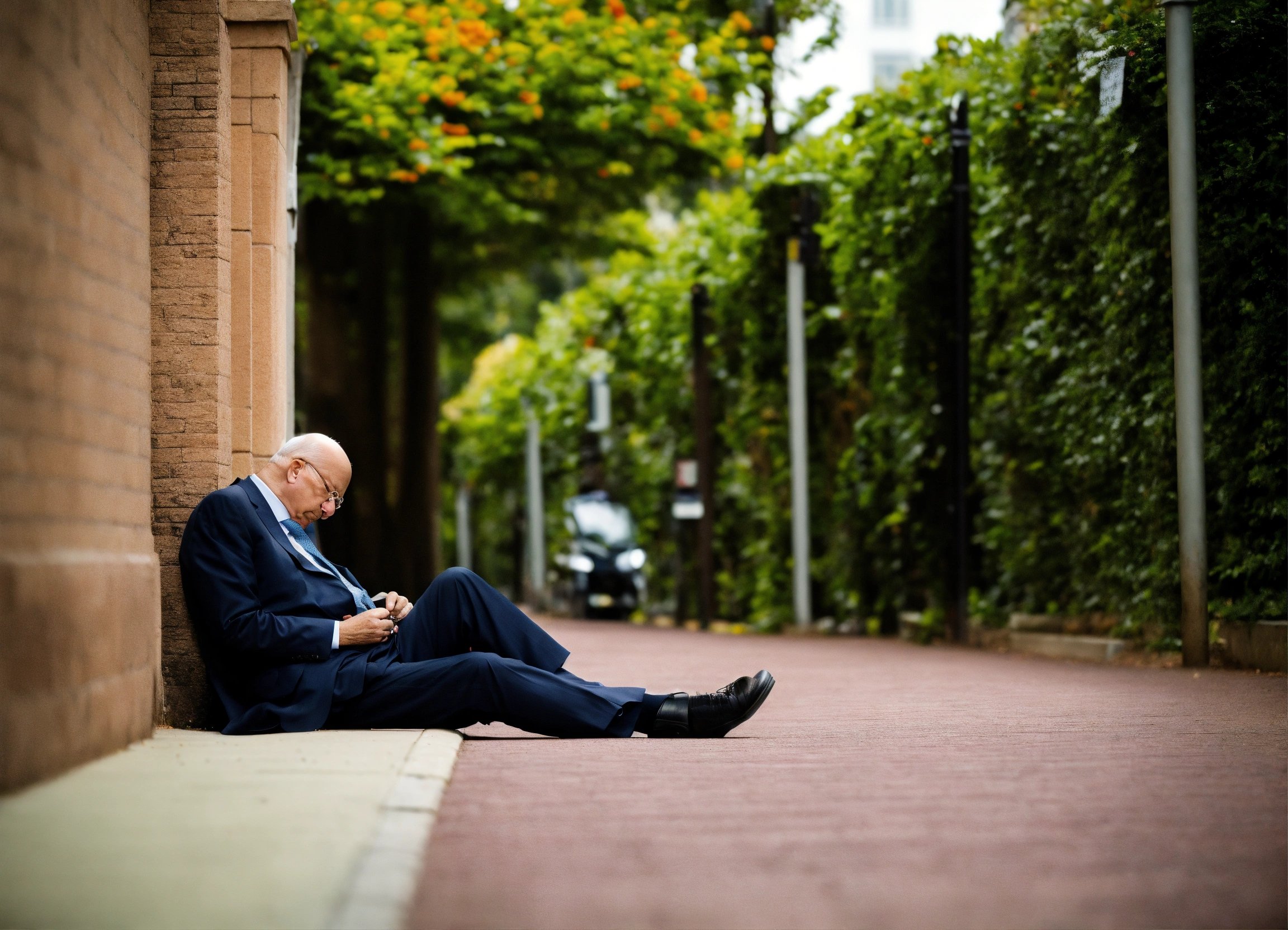 KLAUS SCHWAB SLEEPNG ON A SIDEWALK