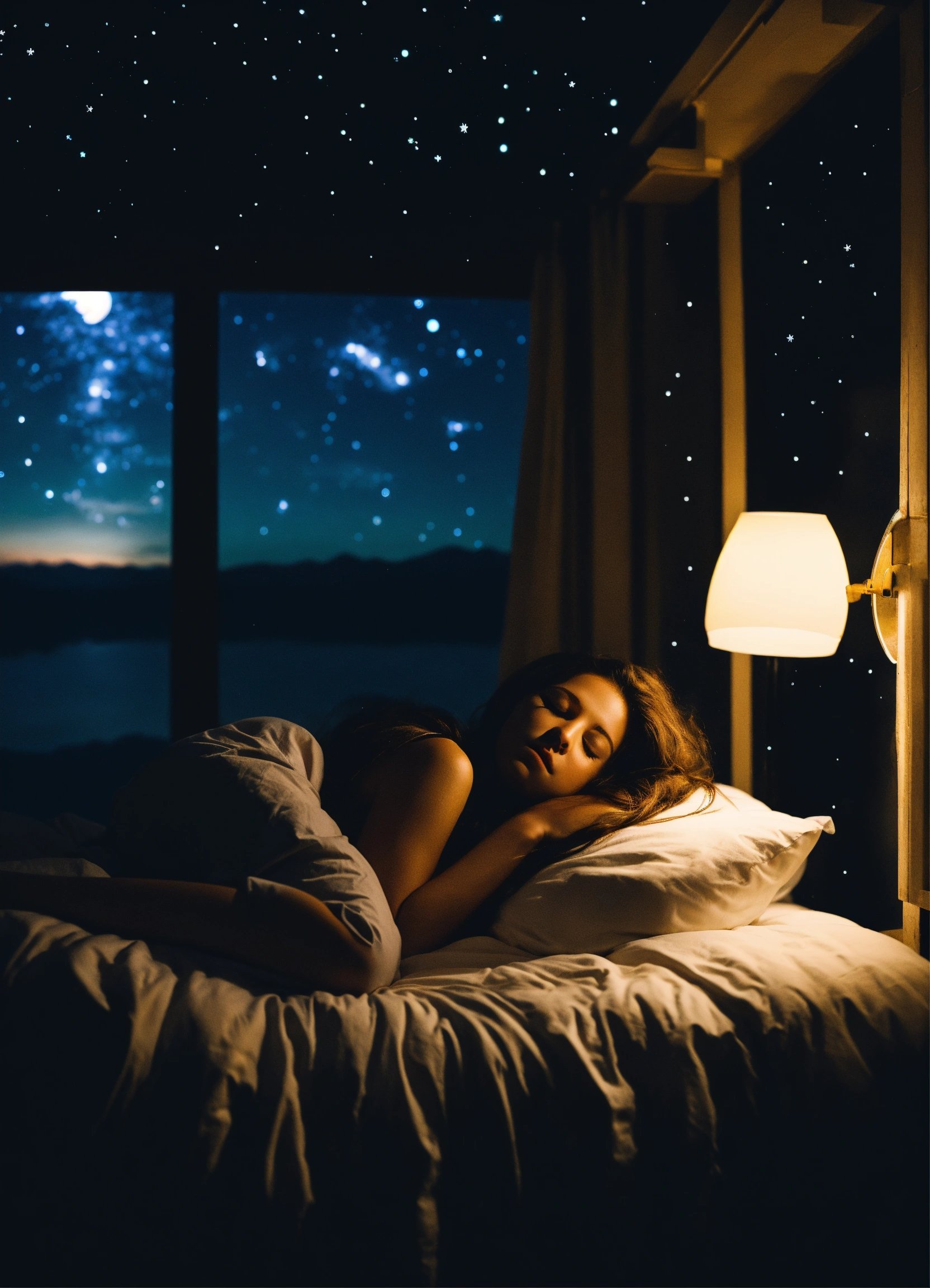 a young female sleeping in his bed